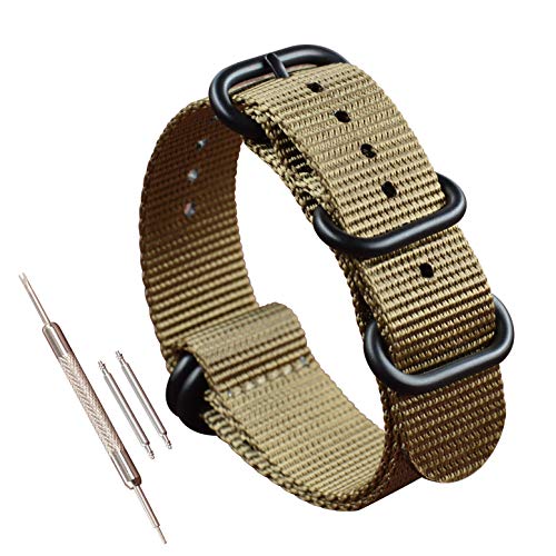 MZBUTIQ 18mm Khaki Uhrenarmband Nylon Watch Straps Ersatz für Herren Damen Matte Schwarze Schnalle von MZBUTIQ
