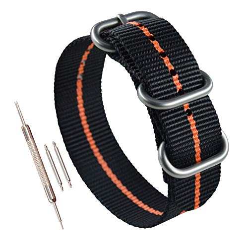 MZBUTIQ 18mm Schwarz/Orange Uhrenarmband Nylon Watch Straps Ersatz für Herren Damen Matte Silberne Schnalle von MZBUTIQ