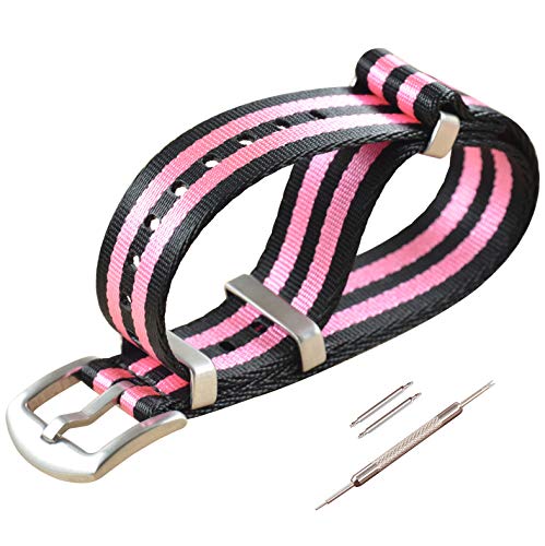 MZBUTIQ 18mm Schwarz/Pink Sicherheitsgurt Uhrenarmband Nylon Watch Straps Ersatz für Herren Damen Gebürstete Schnalle von MZBUTIQ