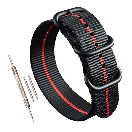 MZBUTIQ 18mm Schwarz/Rot Uhrenarmband Nylon Watch Straps Ersatz für Herren Damen Matte Schwarze Schnalle von MZBUTIQ