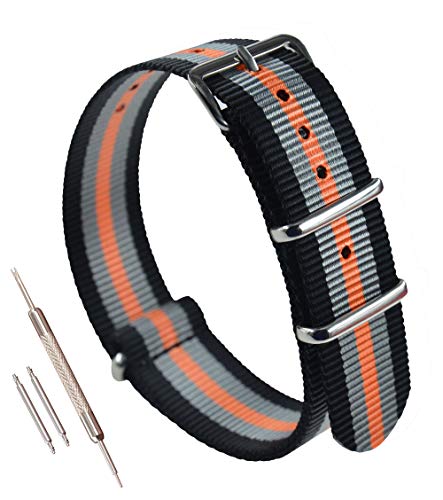 MZBUTIQ 18mm Schwarz/grau/orange Uhrenarmband Strap Militär für Herren Damen Polished Schnalle von MZBUTIQ