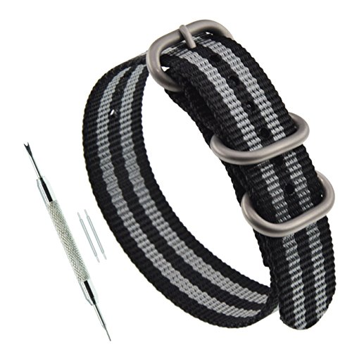 MZBUTIQ 18mm Schwarz/grau Uhrenarmband Nylon Watch Straps Ersatz für Herren Damen Matte Silberne Schnalle von MZBUTIQ