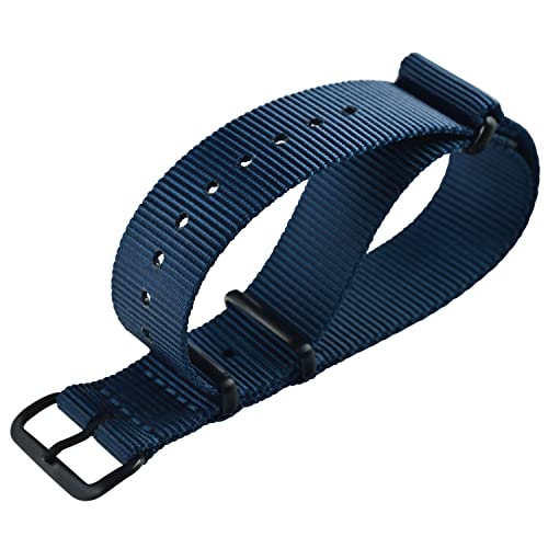 MZBUTIQ 19mm Blau Uhrenarmband Nylon Watch Armband für Herren Matte Schwarze PVD Schnalle von MZBUTIQ