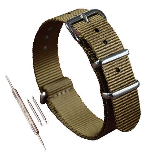 MZBUTIQ 19mm Khaki Strap Uhrenarmband Nylon Ersatz für Herren Polished Schnalle von MZBUTIQ