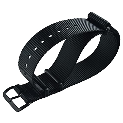 MZBUTIQ 19mm Schwarz Uhrenarmband Nylon Watch Armband für Herren Matte Schwarze PVD Schnalle von MZBUTIQ