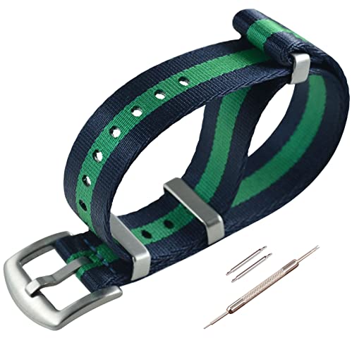 MZBUTIQ 20mm Blau/grün/blau Uhrenarmband Sicherheitsgurt Nylon Watch Strap Armband Herren Gebürstete Schnalle von MZBUTIQ