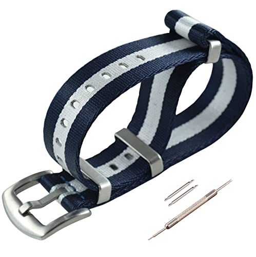 MZBUTIQ 20mm Blau/weiß/blau Sicherheitsgurt Uhrenarmband Nylon Watch Straps Ersatz für Herren Damen Gebürstete Schnalle von MZBUTIQ