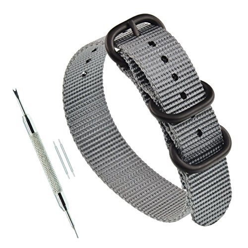 MZBUTIQ 20mm Grau Nylon Uhrenarmband Watch Belt für Herren Damen Matte Schwarze Schnalle 3 Ringe von MZBUTIQ