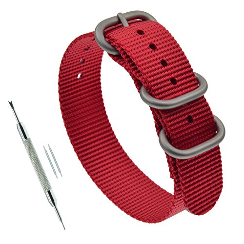 MZBUTIQ 20mm Rot Strap Uhrenarmband Ersatz Extra Lang Herren Matte Silberne Schnalle 3 Ringe von MZBUTIQ