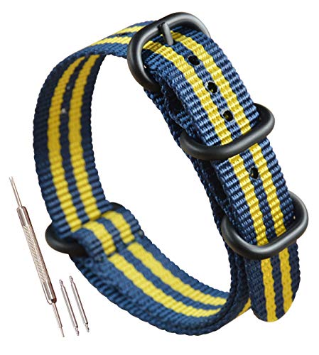 MZBUTIQ 21mm Blau/gelb Uhrenarmband Nylon Watch Bracelet Armband Herren Matte Schwarze Schnalle von MZBUTIQ