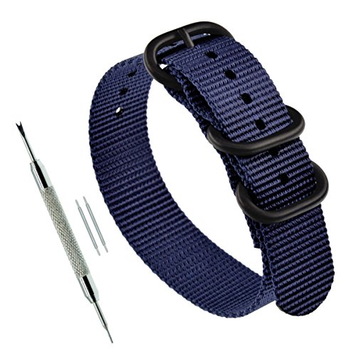 MZBUTIQ 21mm Blau Uhrenarmband Nylon Watch Armband für Herren Damen Matte Schwarze Schnalle von MZBUTIQ