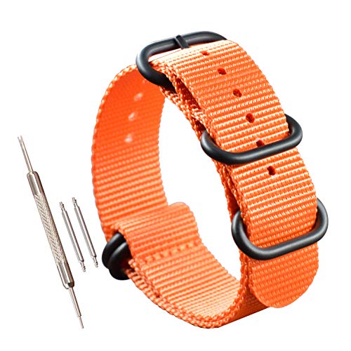 MZBUTIQ 21mm Orange Nylon Uhrenarmband Watch Belt für Herren Damen Matte Schwarze Schnalle5 Ringe von MZBUTIQ