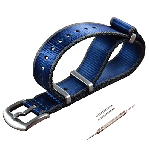 MZBUTIQ 22mm Blau/Grauer Rand Sicherheitsgurt Nylon Uhrenarmband Watch Bracelet Belt für Herren Damen Gebürstete Schnalle von MZBUTIQ
