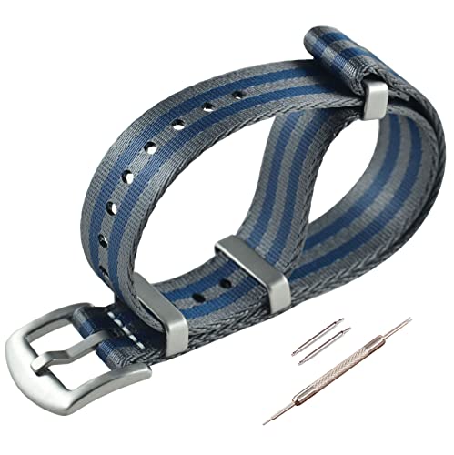 MZBUTIQ 22mm Grau/blau Sicherheitsgurt Nylon Uhrenarmband Watch Bracelet Belt für Herren Damen Gebürstete Schnalle von MZBUTIQ