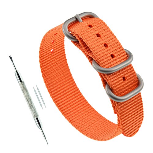 MZBUTIQ 22mm Orange Militär Nylon Uhrenarmband Uhrband für Herren Matte Silberne Schnalle 3 Ringe von MZBUTIQ