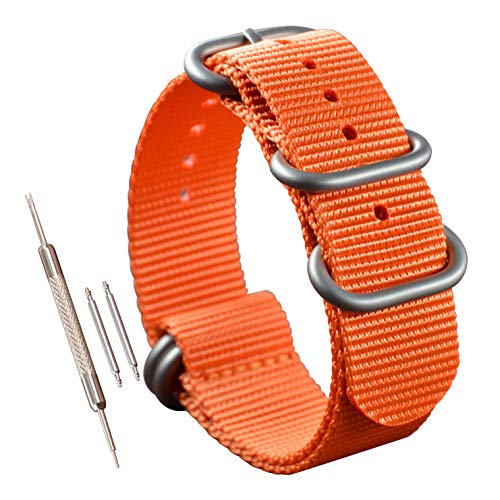 MZBUTIQ 22mm Orange Uhrenarmband Watch Band Dickes Nylon für Herren Matte Silberne Schnalle 5 Ringe von MZBUTIQ