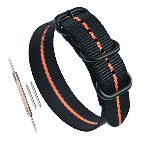 MZBUTIQ 22mm Schwarz/Orange Uhrenarmband Watch Band Dickes Nylon für Herren Matte Schwarze Schnalle 3 Ringe von MZBUTIQ