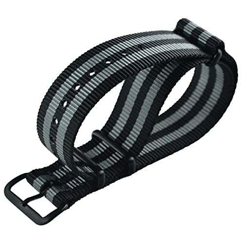 MZBUTIQ 22mm Schwarz/grau Uhrenarmband Nylon Watch Strap Matte Schwarze PVD Schnalle Extra Lang Matte Schwarze PVD Schnalle von MZBUTIQ