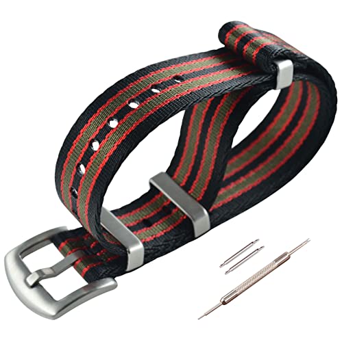 MZBUTIQ 22mm Schwarz/rot/grün Sicherheitsgurt Nylon Uhrenarmband Watch Bracelet Belt für Herren Damen Gebürstete Schnalle von MZBUTIQ