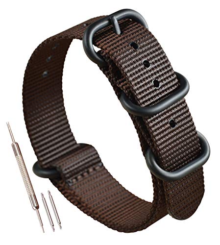 MZBUTIQ 23mm Braun Uhrenarmband Nylon Watch Bracelet Armband Herren Matte Schwarze Schnalle von MZBUTIQ