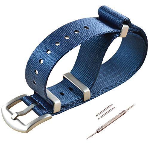 MZBUTIQ 24mm Blau Sicherheitsgurt Nylon Uhrenarmband Watch Bracelet Belt für Herren Damen Gebürstete Schnalle von MZBUTIQ