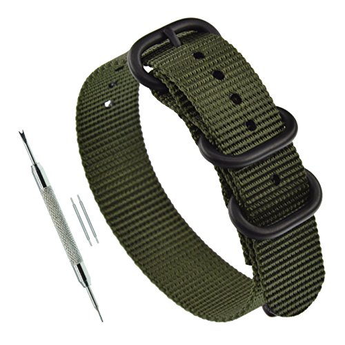 MZBUTIQ 24mm Grün Nylon Uhrenarmband Watch Belt für Herren Damen Matte Schwarze Schnalle 3 Ringe von MZBUTIQ