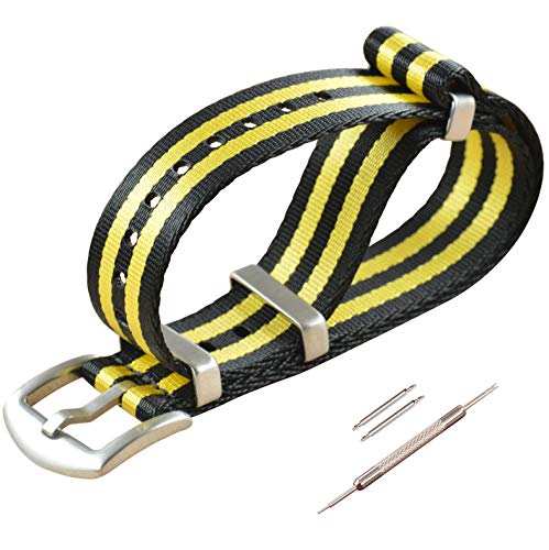 MZBUTIQ 24mm Schwarz/Gelb Sicherheitsgurt Nylon Uhrenarmband Watch Bracelet Belt für Herren Damen Gebürstete Schnalle von MZBUTIQ