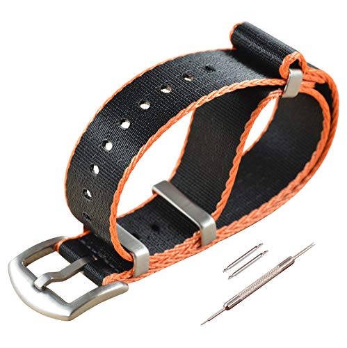 MZBUTIQ 24mm Schwarz/Orange Rand Sicherheitsgurt Nylon Strap Uhrenarmband Watch Bracelet für Herren Damen Gebürstete Schnalle von MZBUTIQ