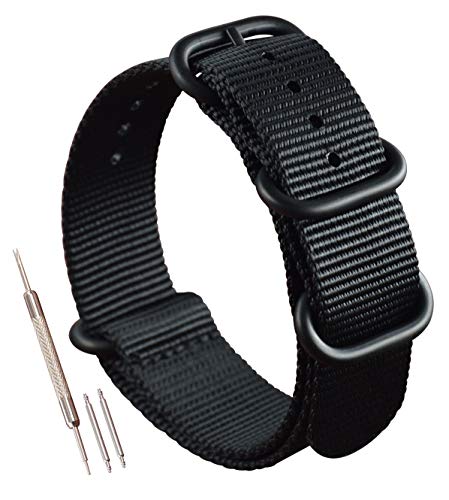 MZBUTIQ 24mm Schwarz Nylon Uhrenarmband Watch Belt für Herren Damen Matte Schwarze Schnalle 4 Ringe von MZBUTIQ