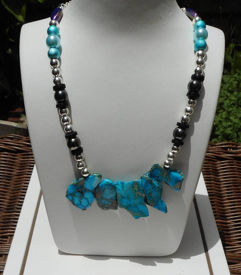 Blaue Bib Halskette Mit Blauer Bilder Jaspis von MZCreationsDesigns