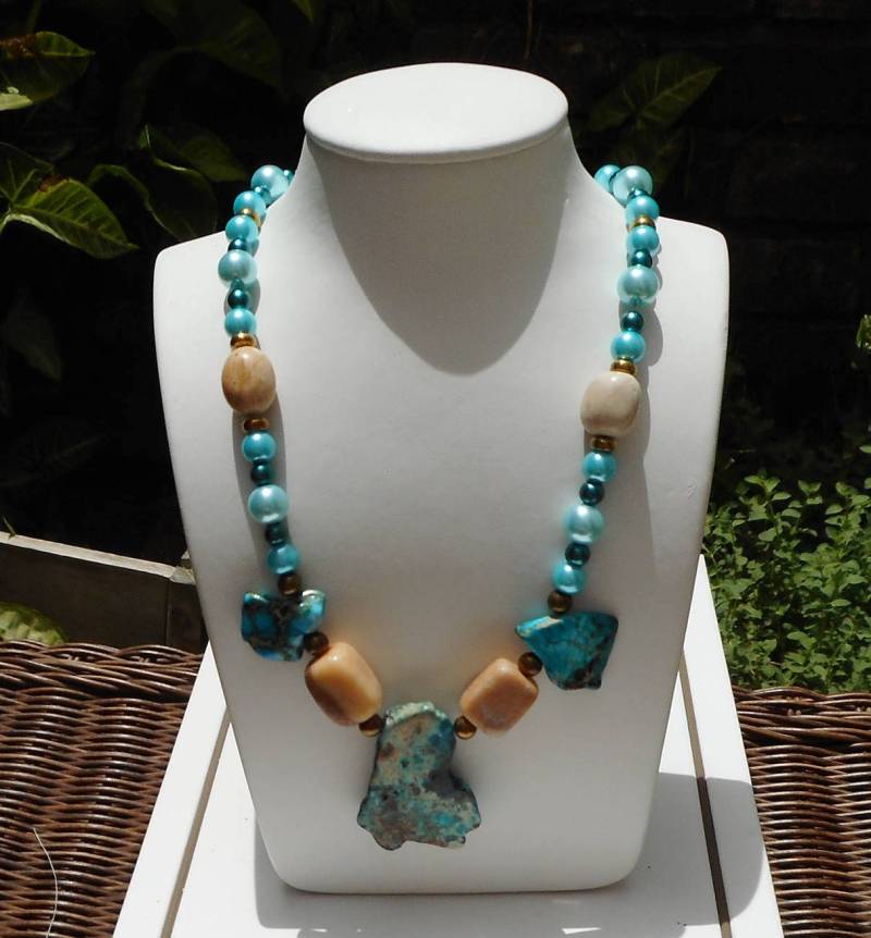 Blaue Bilder Jaspis Perlenkette 26 "Sommer Anhänger von MZCreationsDesigns