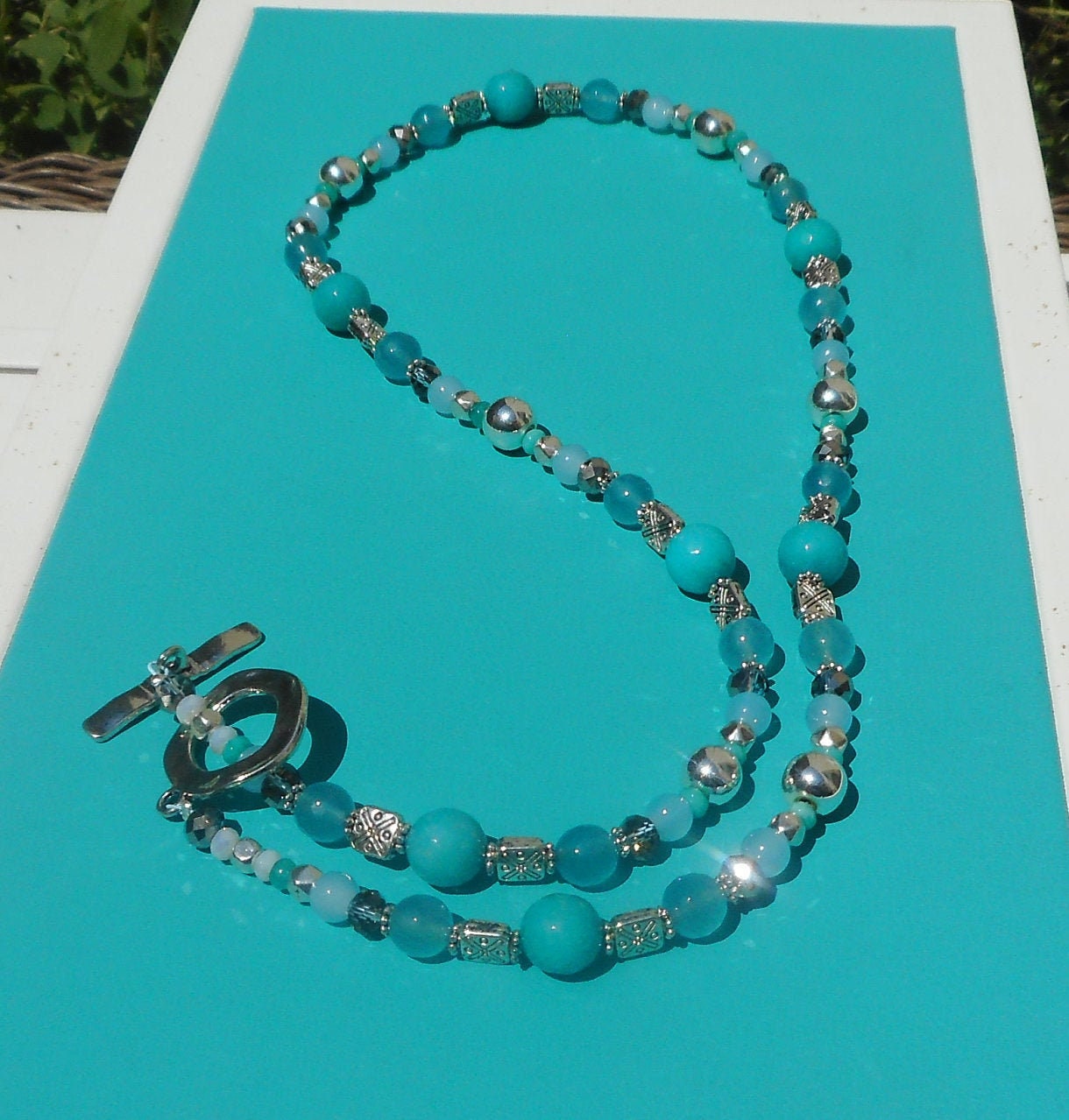 Handgemachte Aqua Jade Perlenkette 24 "Edelsteinschmuck von MZCreationsDesigns