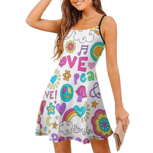 Gitarre Pink Love Damen Ärmellos Sommerkleid Minikleid Spaghettiträger Kurz Kleid Cami Mini Swing Dress von MZGFAQ