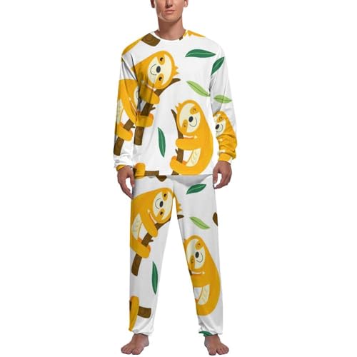 MZGFAQ Braunes Faultier Herren Schlafanzug Lang Pyjama Set Nightwear Langarm Nachtwäsche Sleepwear von MZGFAQ
