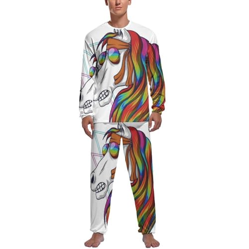 MZGFAQ Bunt Herren Schlafanzug Lang Pyjama Set Nightwear Langarm Nachtwäsche Sleepwear von MZGFAQ