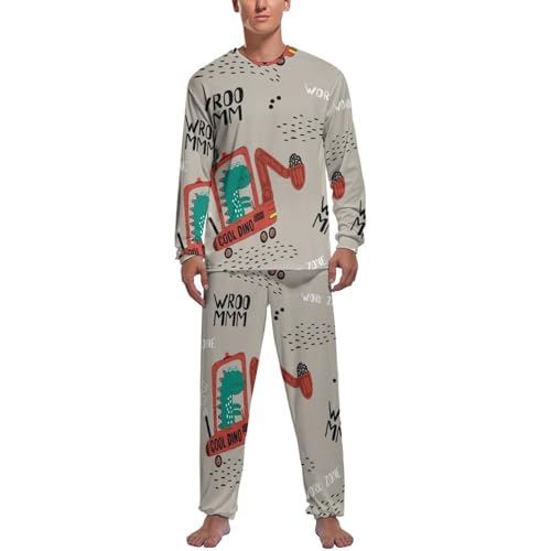 MZGFAQ Dinosaurier-Bagger Herren Schlafanzug Lang Pyjama Set Nightwear Langarm Nachtwäsche Sleepwear von MZGFAQ