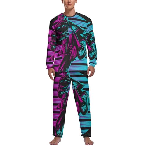MZGFAQ Farbe Motorrad Herren Schlafanzug Lang Pyjama Set Nightwear Langarm Nachtwäsche Sleepwear von MZGFAQ
