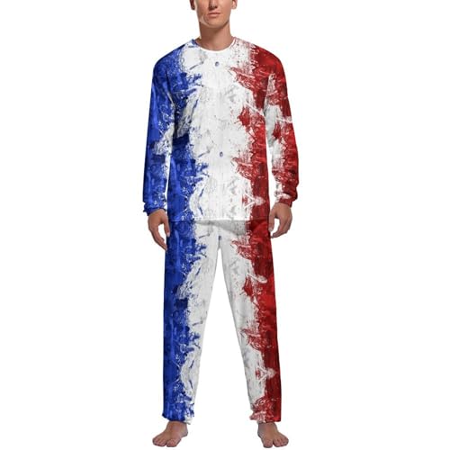 MZGFAQ Frankreich Flagge Herren Schlafanzug Lang Pyjama Set Nightwear Langarm Nachtwäsche Sleepwear von MZGFAQ