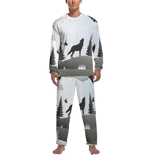MZGFAQ Heulender Wolf Herren Schlafanzug Lang Pyjama Set Nightwear Langarm Nachtwäsche Sleepwear MZGFAQ Heulender Wolf Herren Schlafanzug Lang Pyjama Set Nightwear Langarm Nachtwäsche Sleepwear von MZGFAQ