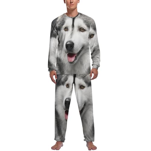 MZGFAQ Husky Herren Schlafanzug Lang Pyjama Set Nightwear Langarm Nachtwäsche Sleepwear von MZGFAQ
