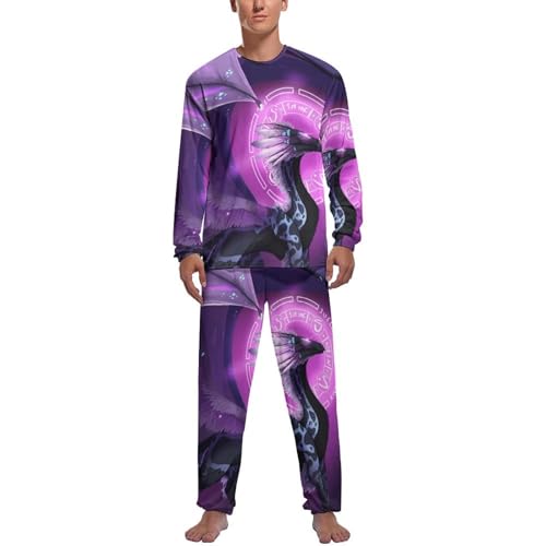 MZGFAQ Lila Drache Herren Schlafanzug Lang Pyjama Set Nightwear Langarm Nachtwäsche Sleepwear von MZGFAQ