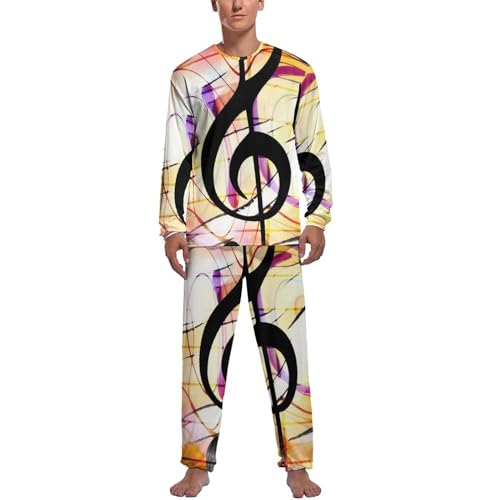 MZGFAQ Musik Gelb Schwarz Herren Schlafanzug Lang Pyjama Set Nightwear Langarm Nachtwäsche Sleepwear von MZGFAQ