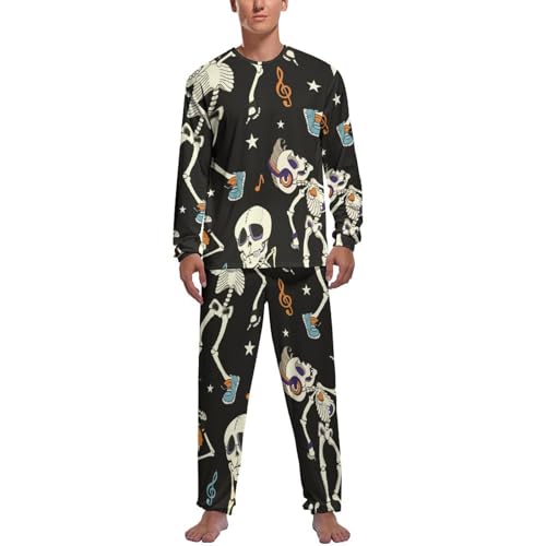 MZGFAQ Musik-Skelett Herren Schlafanzug Lang Pyjama Set Nightwear Langarm Nachtwäsche Sleepwear von MZGFAQ