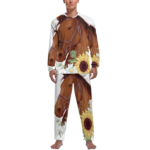 MZGFAQ Pferd Herren Schlafanzug Lang Pyjama Set Nightwear Langarm Nachtwäsche Sleepwear von MZGFAQ