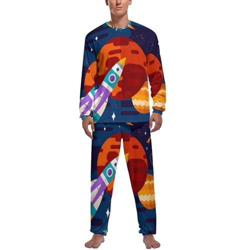 MZGFAQ Rakete Herren Schlafanzug Lang Pyjama Set Nightwear Langarm Nachtwäsche Sleepwear von MZGFAQ