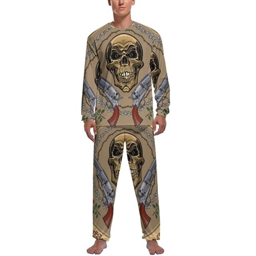 MZGFAQ Retro Skull Herren Schlafanzug Lang Pyjama Set Nightwear Langarm Nachtwäsche Sleepwear von MZGFAQ