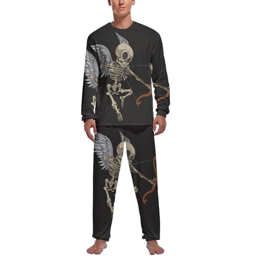 MZGFAQ Totenkopf-Bogenschießen Herren Schlafanzug Lang Pyjama Set Nightwear Langarm Nachtwäsche Sleepwear von MZGFAQ