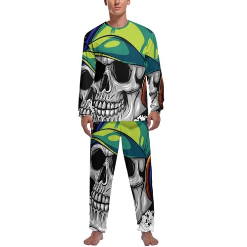MZGFAQ Totenkopf Herren Schlafanzug Lang Pyjama Set Nightwear Langarm Nachtwäsche Sleepwear von MZGFAQ