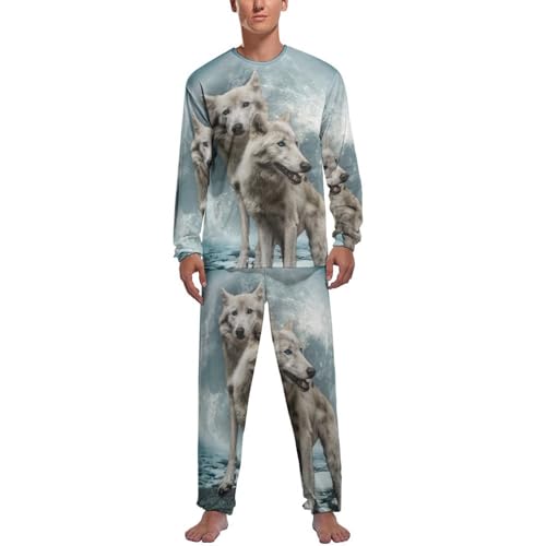 MZGFAQ Wolf Mond Herren Schlafanzug Lang Pyjama Set Nightwear Langarm Nachtwäsche Sleepwear MZGFAQ Wolf Mond Herren Schlafanzug Lang Pyjama Set Nightwear Langarm Nachtwäsche Sleepwear von MZGFAQ
