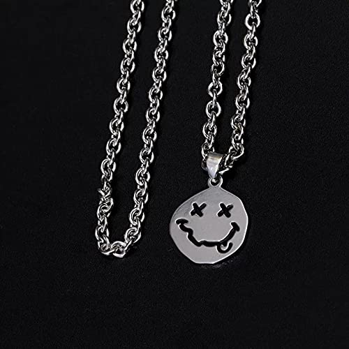 Halskette Korean Pop Smiley Face Halskette Gothic Hip Hop Mädchen Kette Lächeln Anhänger Halskette für Frauen Männer Mädchen Halskette Gothic Paar Streetwear von MZMZFFL@